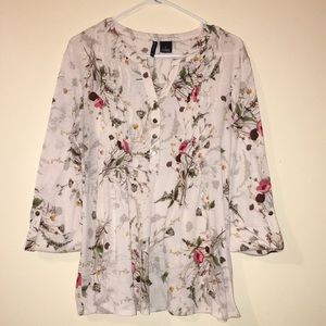 New Directions Long Sleeve Cream Floral Blouse size L